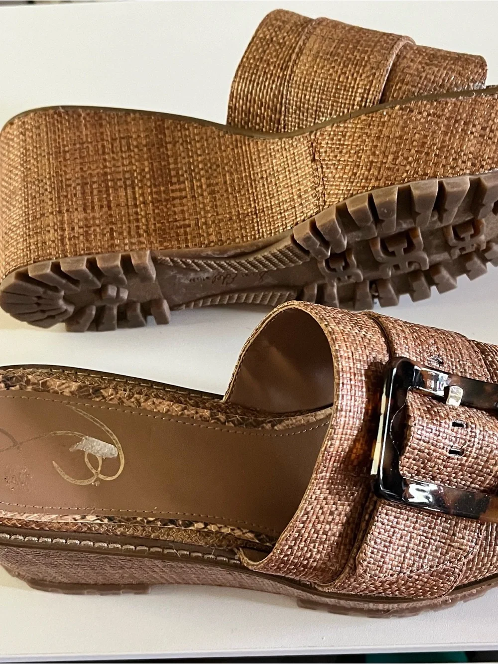 Sam Edelman Brown Woven Platform Wedge Sandals with Buckle